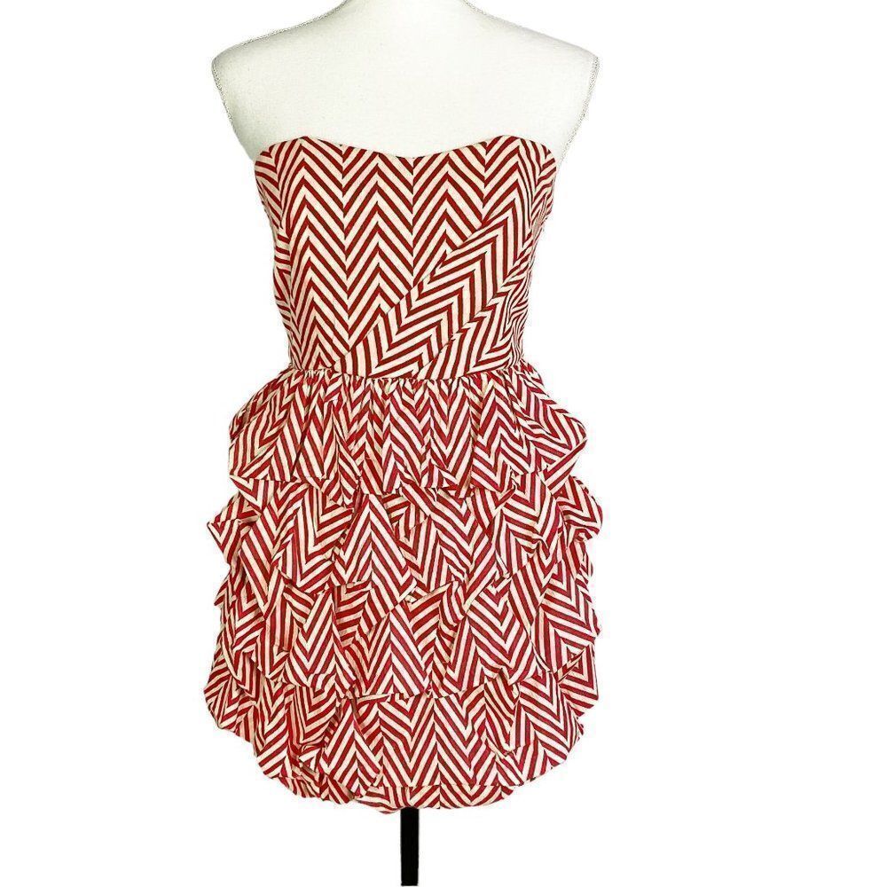 ark & co. Bubble Hem Strapless Dress, size small, lined; red and ivory/cream